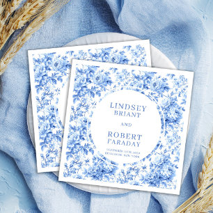 Mooie Blauwe Toile Rozen Persoonlijke Trouwservett Servet
