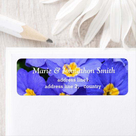 Mooie blauwe tuinbloemen huislabel etiket (Insitu)