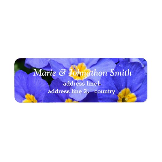 Mooie blauwe tuinbloemen huislabel etiket (Voorkant)