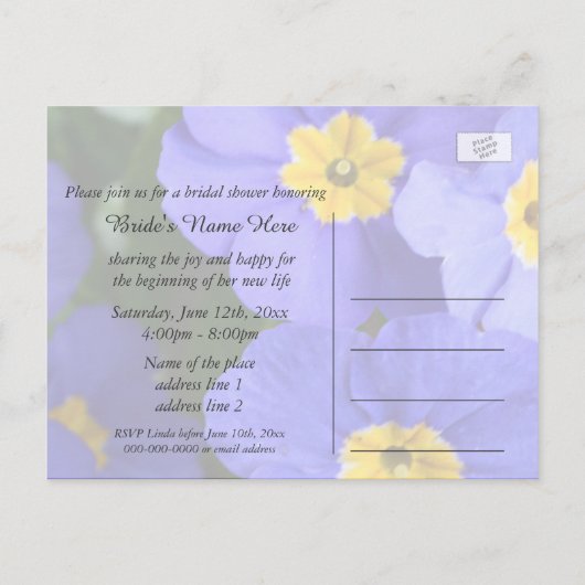 Mooie blauwe tuinbloemen vrijgezellenfeest uitnodiging briefkaart (Achterkant)