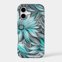 Mooie Blauwe Turquoise Bloemendruk