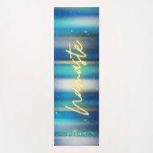 Mooie Blauwe Turquoise Gouden Namaste Douanenaam Yogamat (Voorkant)