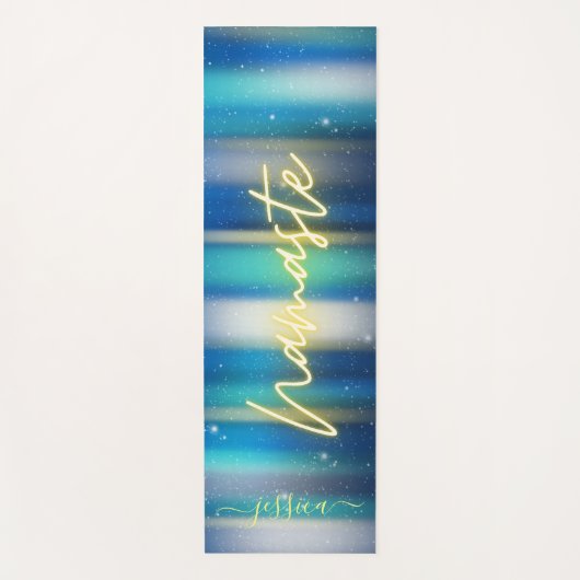 Mooie Blauwe Turquoise Gouden Namaste Douanenaam Yogamat (Voorkant)