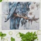 Mooie blauwe uil op een tak kerst theedoek (Gevouwen)