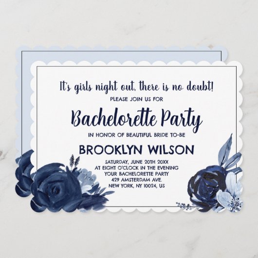 Mooie Blauwe Uitnodigingen voor een Bachelorette F (Voorkant / Achterkant)