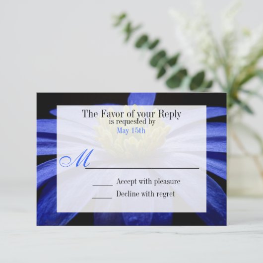 Mooie blauwe ventilator op RSVP-kaarten met zwarte RSVP Kaartje (Staand voorkant)