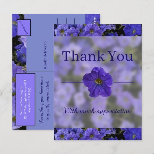 Mooie Blauwe Violet Petunia's Dank je wel Briefkaart (Voorkant / Achterkant)