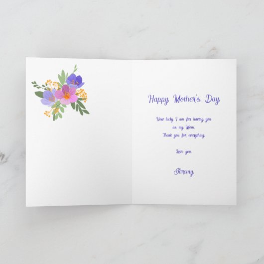 Mooie Blauwe Violette Bloemige "Moederdag" Feestdagen Kaart (Binnen)
