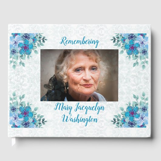 Mooie blauwe Violetten "Niet staan" Memorial Gastenboek (Voorkant)