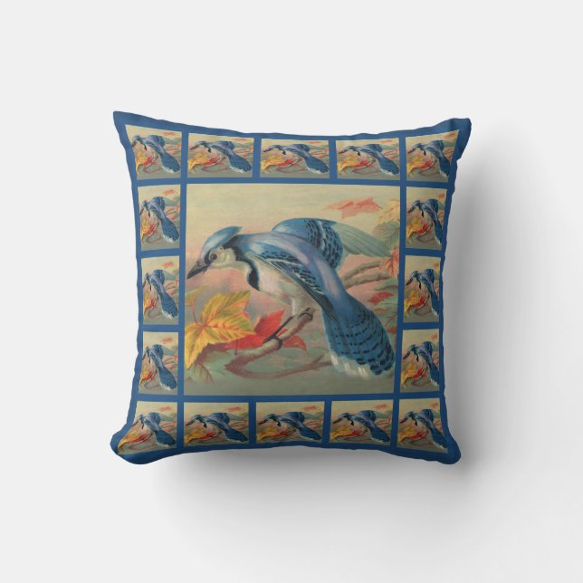 Mooie Blauwe Vlaamse Gaai Designer Worp Kussen (Voorkant)