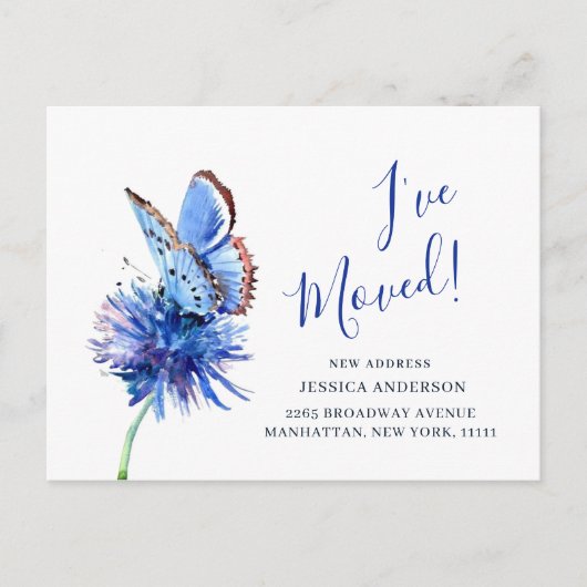Mooie Blauwe Vlinder Bloem Verhuisbericht Briefkaart (Voorkant)