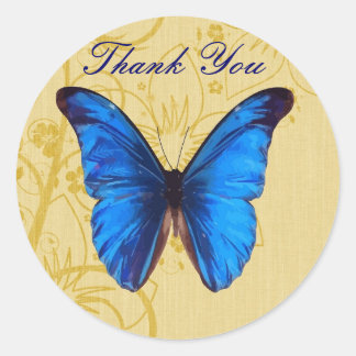 Mooie blauwe vlinder dank u  kunst ronde sticker