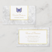 Mooie Blauwe Vlinder Elegant Roos Wit Marmer Visitekaartje (Voorkant / Achterkant)