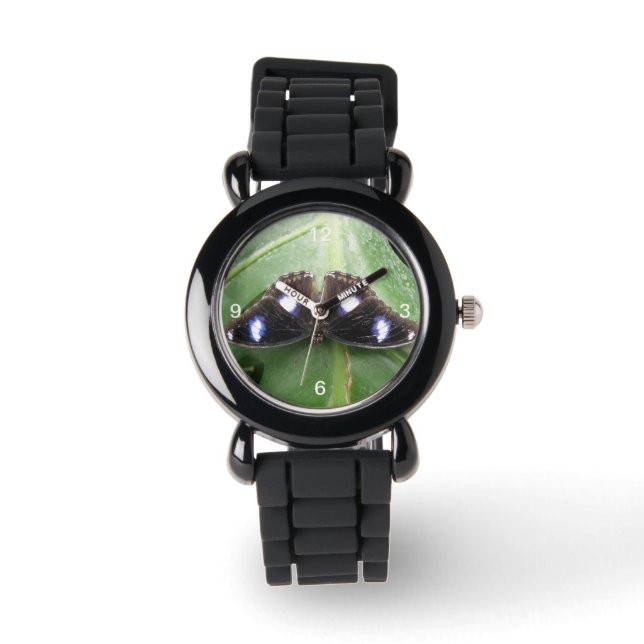 Mooie blauwe vlinder Glitter Watch Horloge (Voorkant)