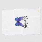 Mooie blauwe vlinder golfhanddoek met eigen naam (Horizontaal)