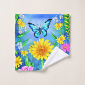 Mooie blauwe vlinder in een bloeiende weide bad handdoek (Wasdoekje)