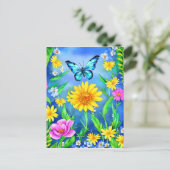 Mooie blauwe vlinder in een bloeiende weide briefkaart (Staand voorkant)