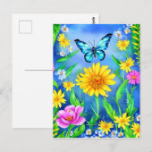 Mooie blauwe vlinder in een bloeiende weide briefkaart (Voorkant / Achterkant)