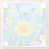 Mooie blauwe vlinder in een bloeiende weide glazen onderzetter (Achterkant)