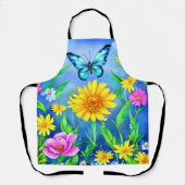 Mooie blauwe vlinder in een bloeiende weide schort (Voorkant)