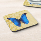 Mooie blauwe vlinder  kunst bier onderzetter (Linkerzijde)