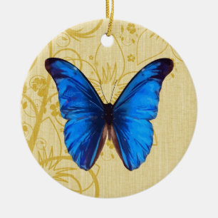 Mooie blauwe vlinder kunst keramisch ornament