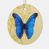 Mooie blauwe vlinder  kunst keramisch ornament (Links)