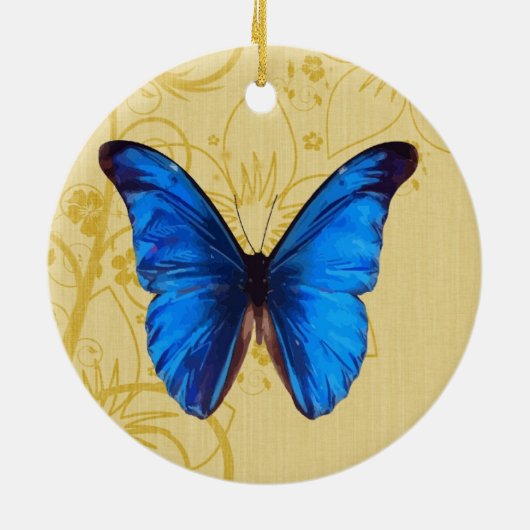 Mooie blauwe vlinder  kunst keramisch ornament (Achterkant)