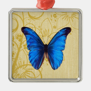 Mooie blauwe vlinder kunst metalen ornament