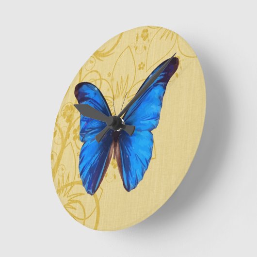Mooie blauwe vlinder kunst ronde klok (Hoek)