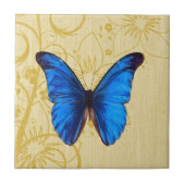 Mooie blauwe vlinder  kunst tegeltje (Voorkant)