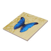 Mooie blauwe vlinder  kunst tegeltje (Zijkant)