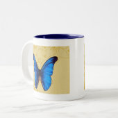 Mooie blauwe vlinder  kunst tweekleurige koffiemok (Voorkant links)