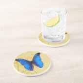 Mooie blauwe vlinder  kunst zandsteen onderzetter (Zijkant)