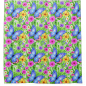 Mooie blauwe vlinder met bloemen Waterverf Douchegordijn (Voorkant)
