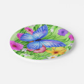 Mooie blauwe vlinder met bloemen Waterverf Papieren Bordje (Gekanteld)