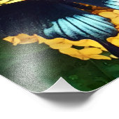 Mooie blauwe vlinder op gele bloemen foto afdruk (Hoek)