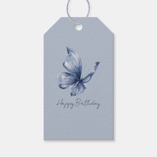 Mooie Blauwe Vlinder Verjaardag Cadeaulabel (Voorkant)