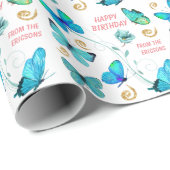 Mooie blauwe vlinderdag cadeaupapier (Rol Hoek)