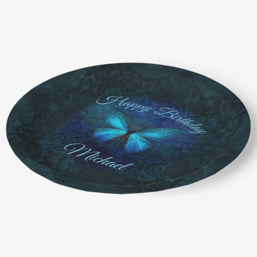 Mooie blauwe vlinderdag papieren bordje (Gekanteld)