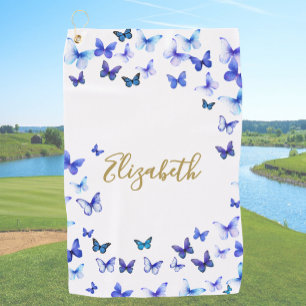 Mooie Blauwe Vlinders Aangepaste Naam Golf Handdoe Golfhanddoek