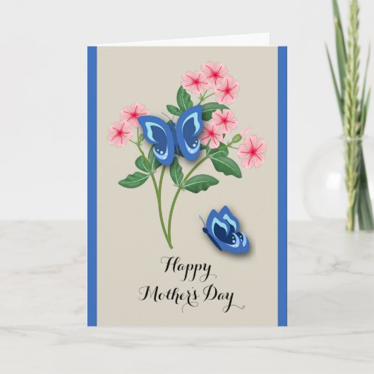 Mooie Blauwe Vlinders - Flowers Moederdag Kaart (Voorkant)