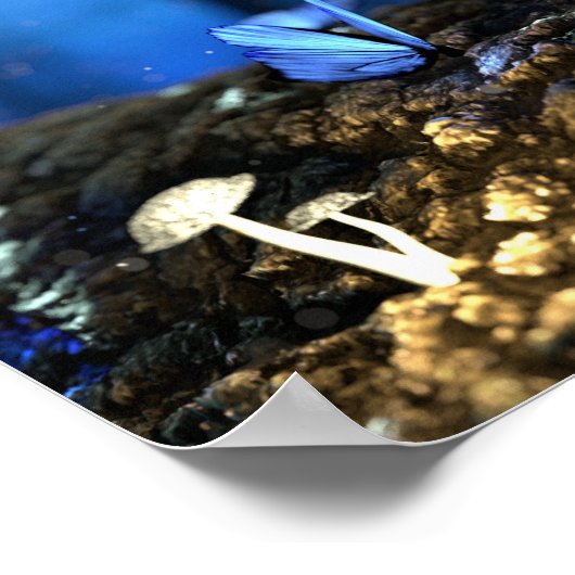 Mooie blauwe vlinders in het bos poster (Hoek)