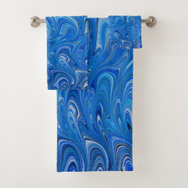 Mooie Blauwe Vloeibare Marmeren Handdoek Set