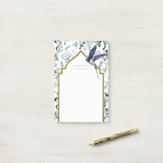 Mooie Blauwe Vogel Botanische Custom Post-it® Notes (Op bureau)