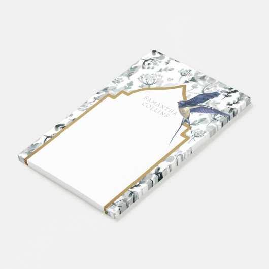 Mooie Blauwe Vogel Botanische Custom Post-it® Notes (Schuin)