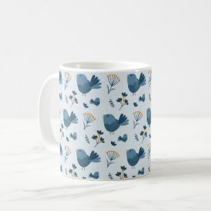 Mooie Blauwe Vogel en Bessen geïllustreerd Patroon Koffiemok
