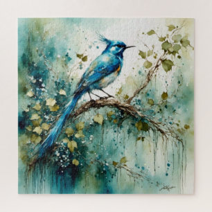 Mooie blauwe vogel in een boom legpuzzel