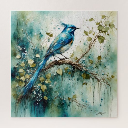 Mooie blauwe vogel in een boom legpuzzel (Verticaal)