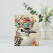 Mooie blauwe vogel in een grappige kroon collage briefkaart (Staand voorkant)